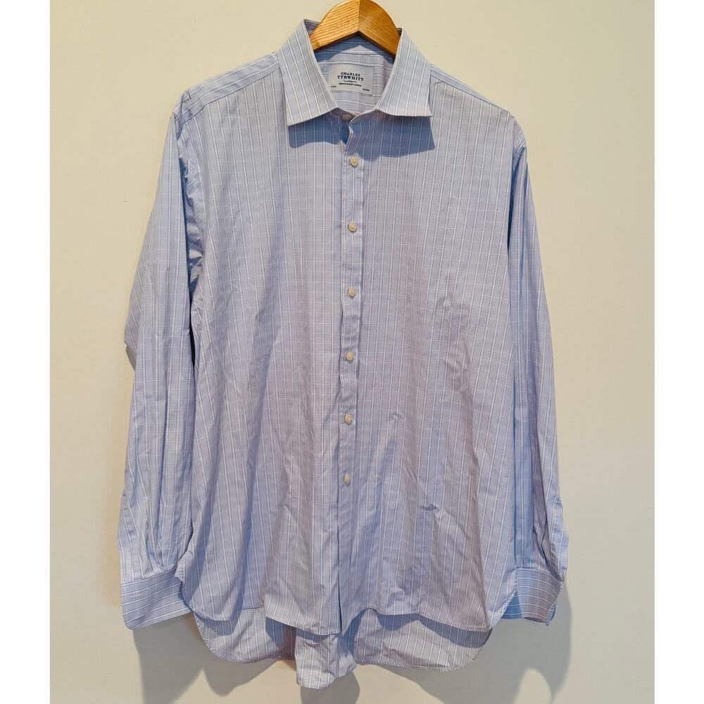 Charles Tyrwhitt Mens Blue Plaid Classic Button Down Dress Shirt Sz 17